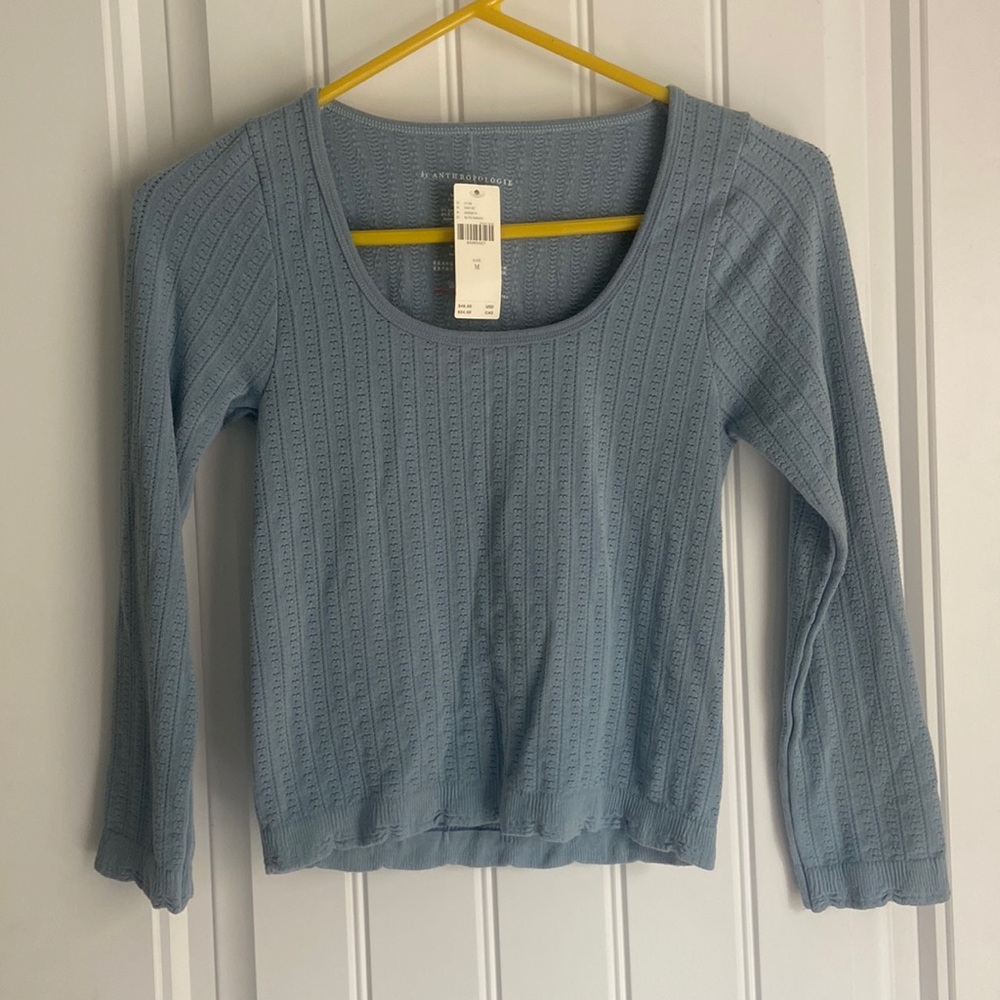 Anthropologie Ribbed Long Sleeve Crop Top Blue